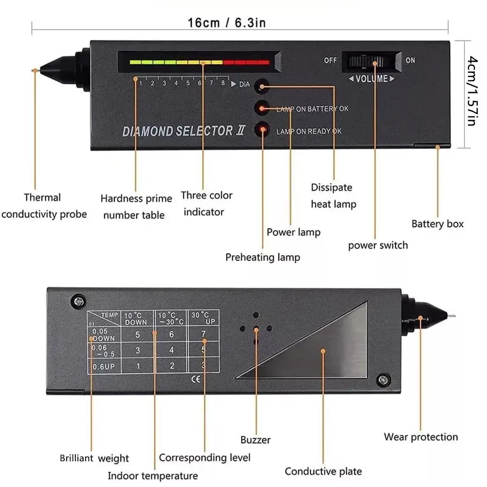 Imagem -06 - Caneta Testadora de Diamante com Indicador Led Seletor de Diamante de Alta Precisão Pedra Preciosa Ferramenta de Teste de Joias sem Bateria