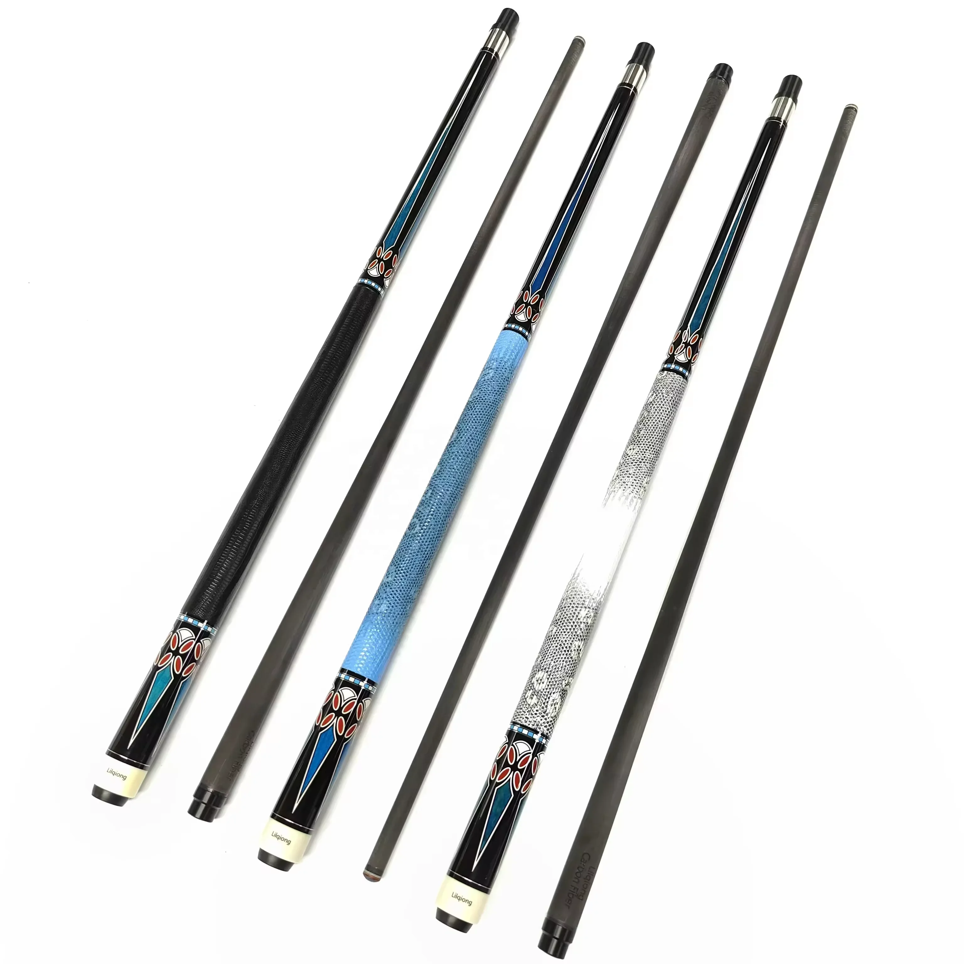 Superior Genuine Carbon Fiber Shaft  Leather Grip 12.5mm 1/2 Billiard Pool Cue With Extension