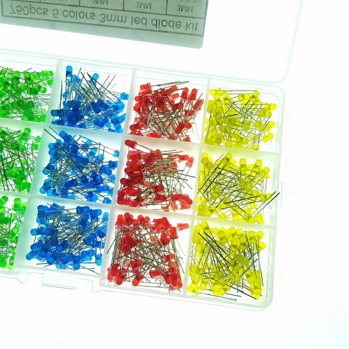 750Pcs/box 3mm LED Diode Yellow Red Blue Green White 5 Color Assortment Round Light Emitting Diodes DIY Kit