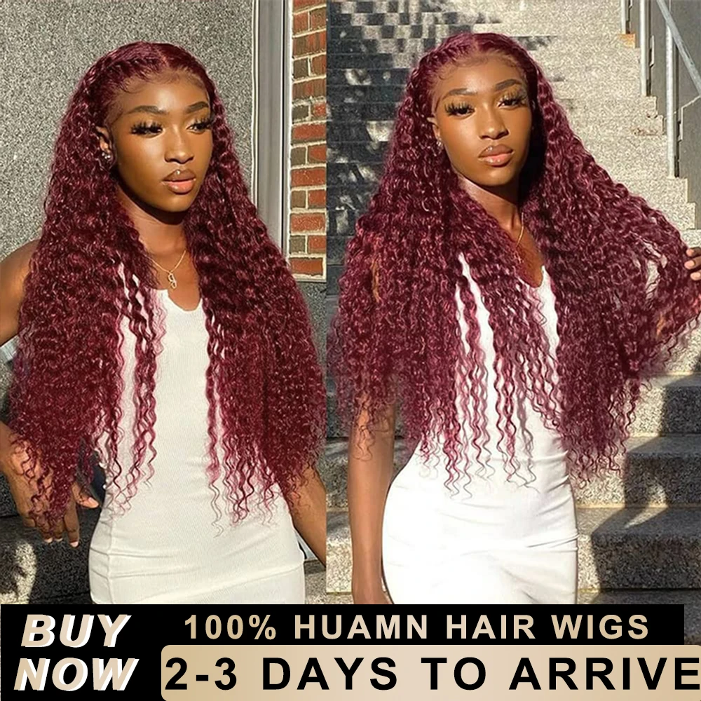 

200% Deep Wave Burgundy 13x6 Hd Lace Frontal Colored Curly Human Hair Wigs For Women 30 Inch Red 13x5 Water Wave Lace Front Wig