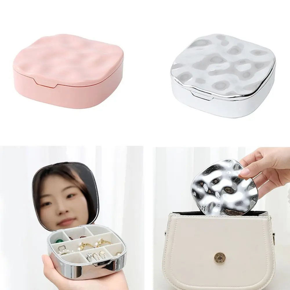 

С зеркалом, коробка для хранения ювелирных изделий, влагостойкий изысканный органайзер для ювелирных изделий, квадратный чехол для хранения сережек большой емкости для девочек