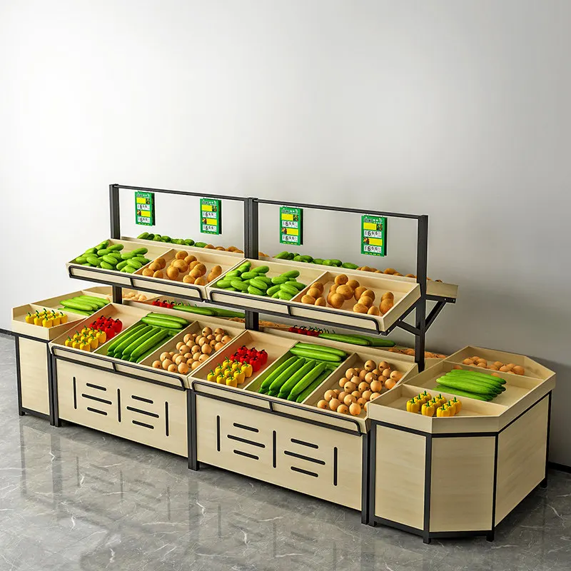 Fruit Shelf Display Rack Pendulum Fruit Frame Steel Wood Fresh Vegetable Supermarket Store Baiguoyuan