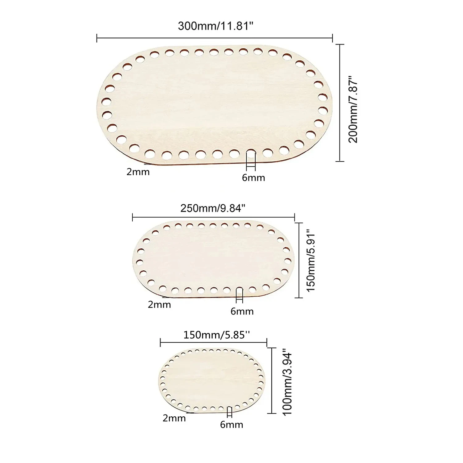 3pcs/set DIY Basket Weaving Supplies Oval3pcs Blank Solid Crochet Basket Wood Base Natural Wooden Basket Bottom for Craft Making