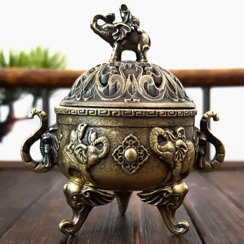 Quemador de incienso de la suerte de elefante, quemador de incienso de loto de Metal, soporte de incienso con mango, meditación de Yoga, decoración del hogar, estilo antiguo