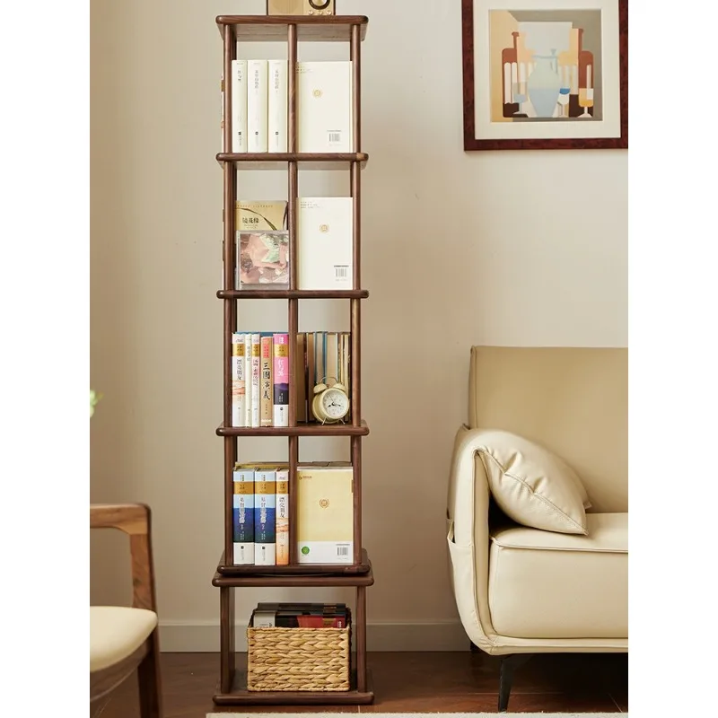 Black Walnut Bookshelf Shelf Floor-to-ceiling Modern Simple Rotating Bookshelf 360-degree  Children's Bookshelf Solid Wood