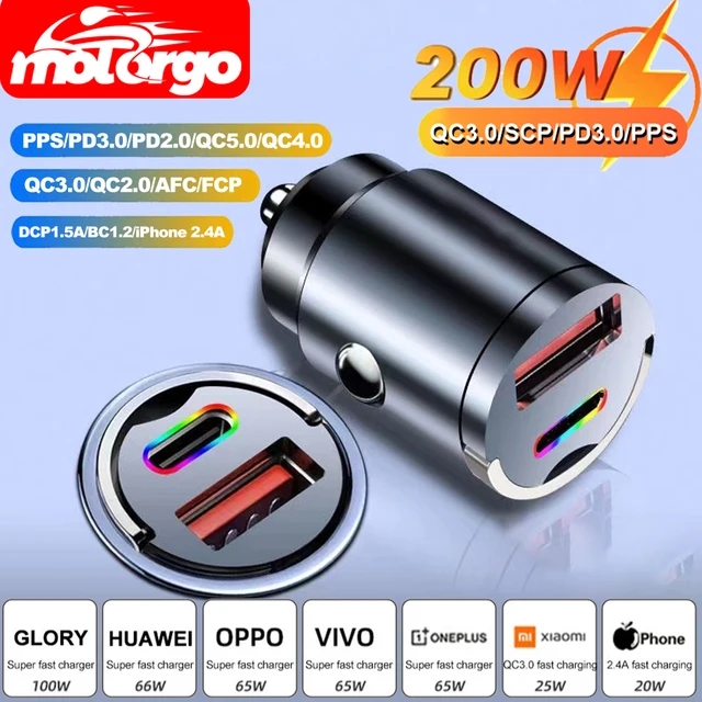 100W/200W QC3.0 PD Mini ładowarka samochodowa 12-24V Zapalniczka Szybkie ładowanie Ładowarka samochodowa USB typu C do Xiaomi Samsung Huawei iPhone Power