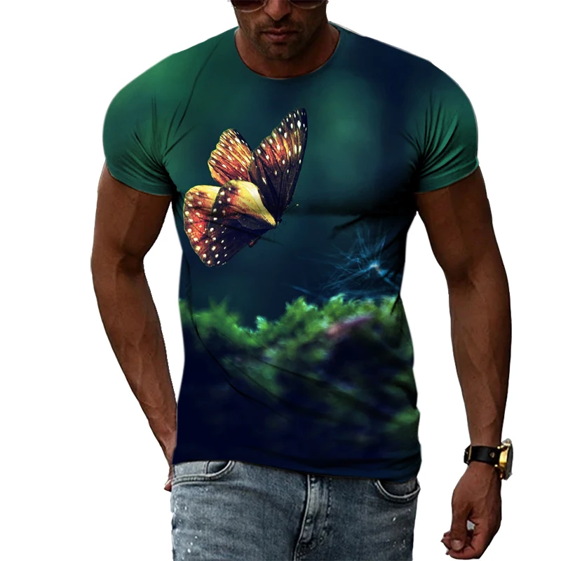 Summer New Animal Butterfly Oversized Men\'s T-shirt Fashion Casual O-neck Short-sleeved 3D Printing Comfortable Quick-drying Top