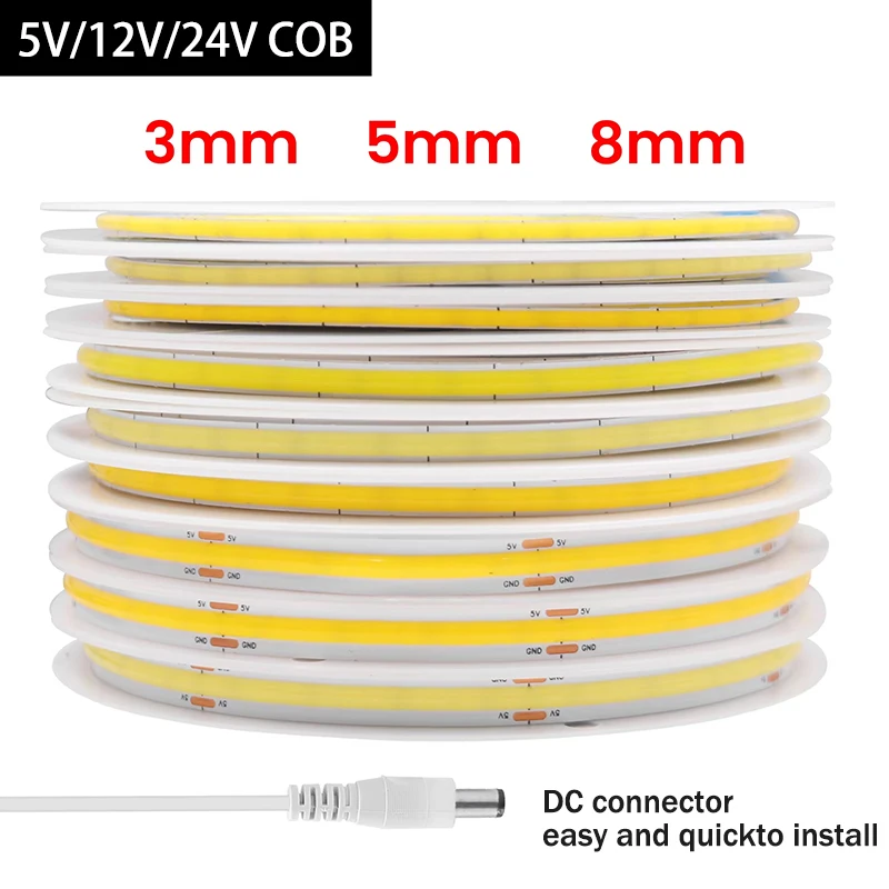 

3mm 5mm 8mm COB LED strip lights DC5V/12V/24V 320Leds/m 400Leds/m High Density Flexible LED Light For Home Decor