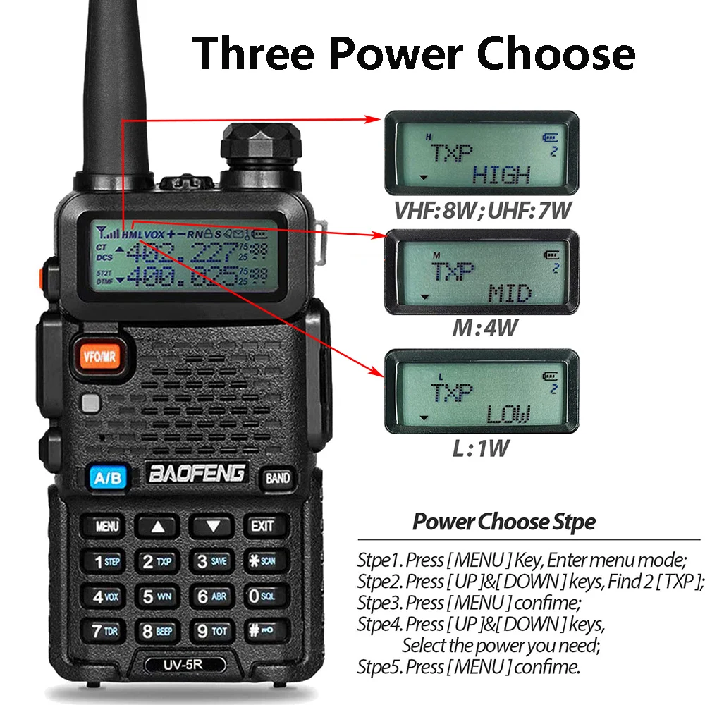 BaoFeng UV-5R 8W High Power Walkie Talkie Dualband Two Way Radio VHF/UHF 136-174MHz & 400-520MHz Portable Ham Radio Transceiver