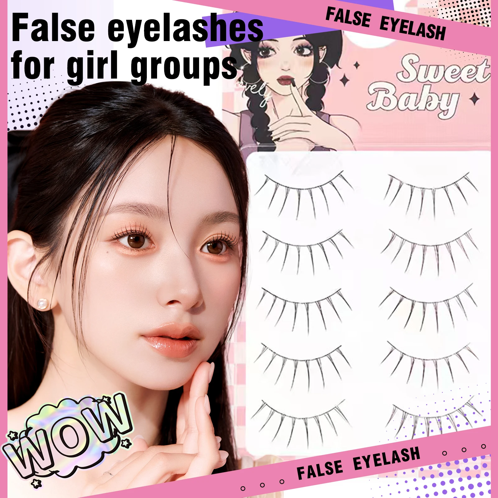 5 pares de pestañas Manga Anime Cosplay pestañas postizas coreanas naturales tira completa pestañas extensión de pestañas suaves para mujeres y niñas