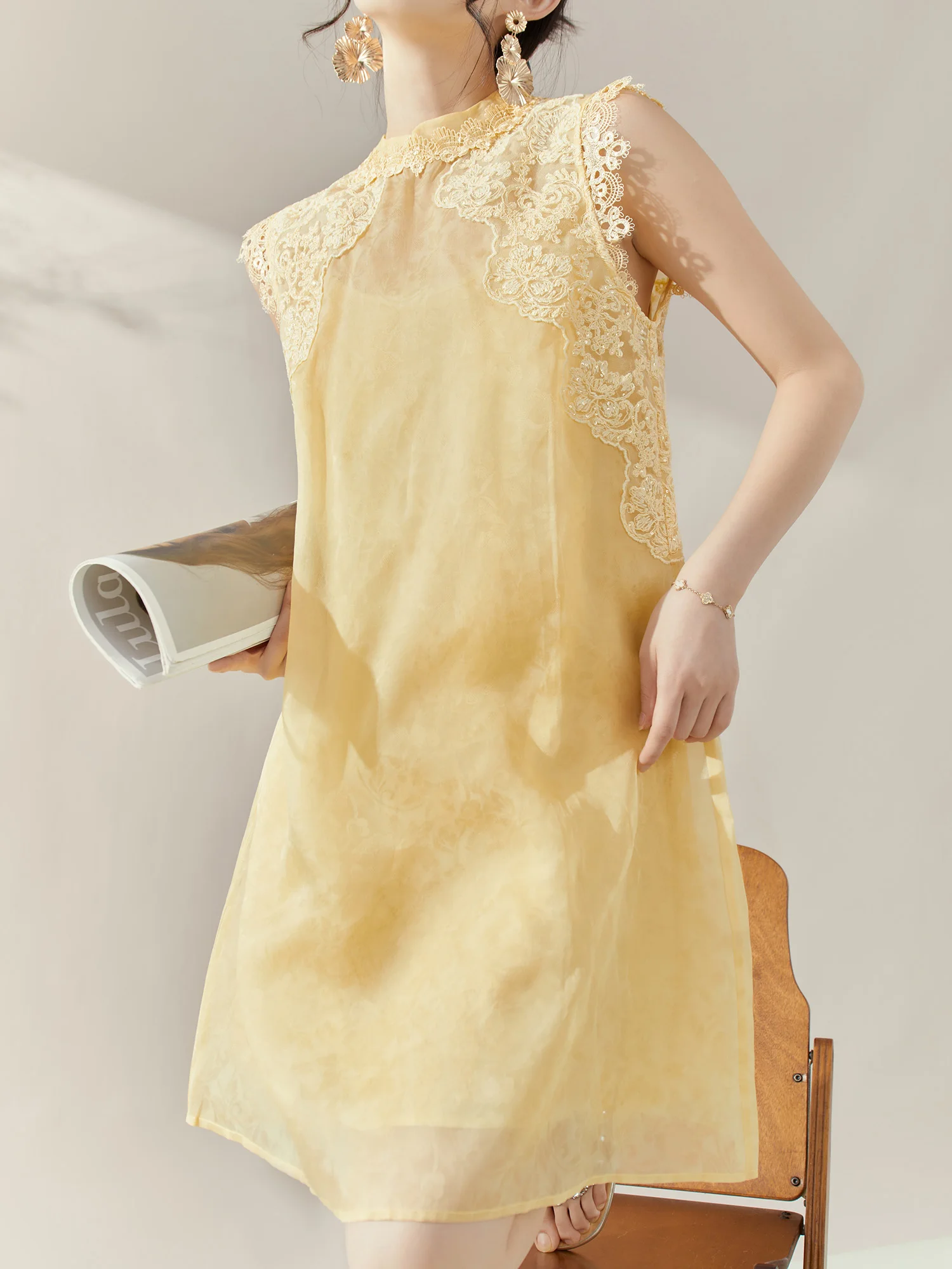 エレニューチャイニーズスレサマードフローイングエラスヴェルレース刺繍ホローアウトポリエステル生地Hバージョンカジュアルウェア