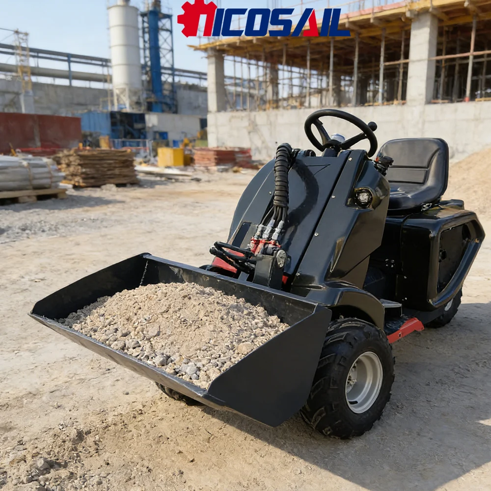 

Nicosail Compact 3-Wheel Skid Steer Loader Hydraulic for Construction Site Loading Hauling Narrow Space Work
