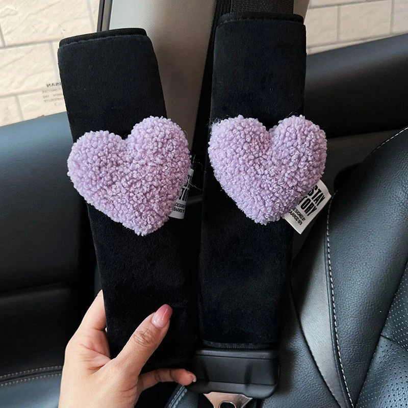 

Cute Heart Car Seat Belt Cover with Anti-Slip Pad, Universal Soft Plush Protector for Women Girls & Kids, Fashion Auto Gadgets