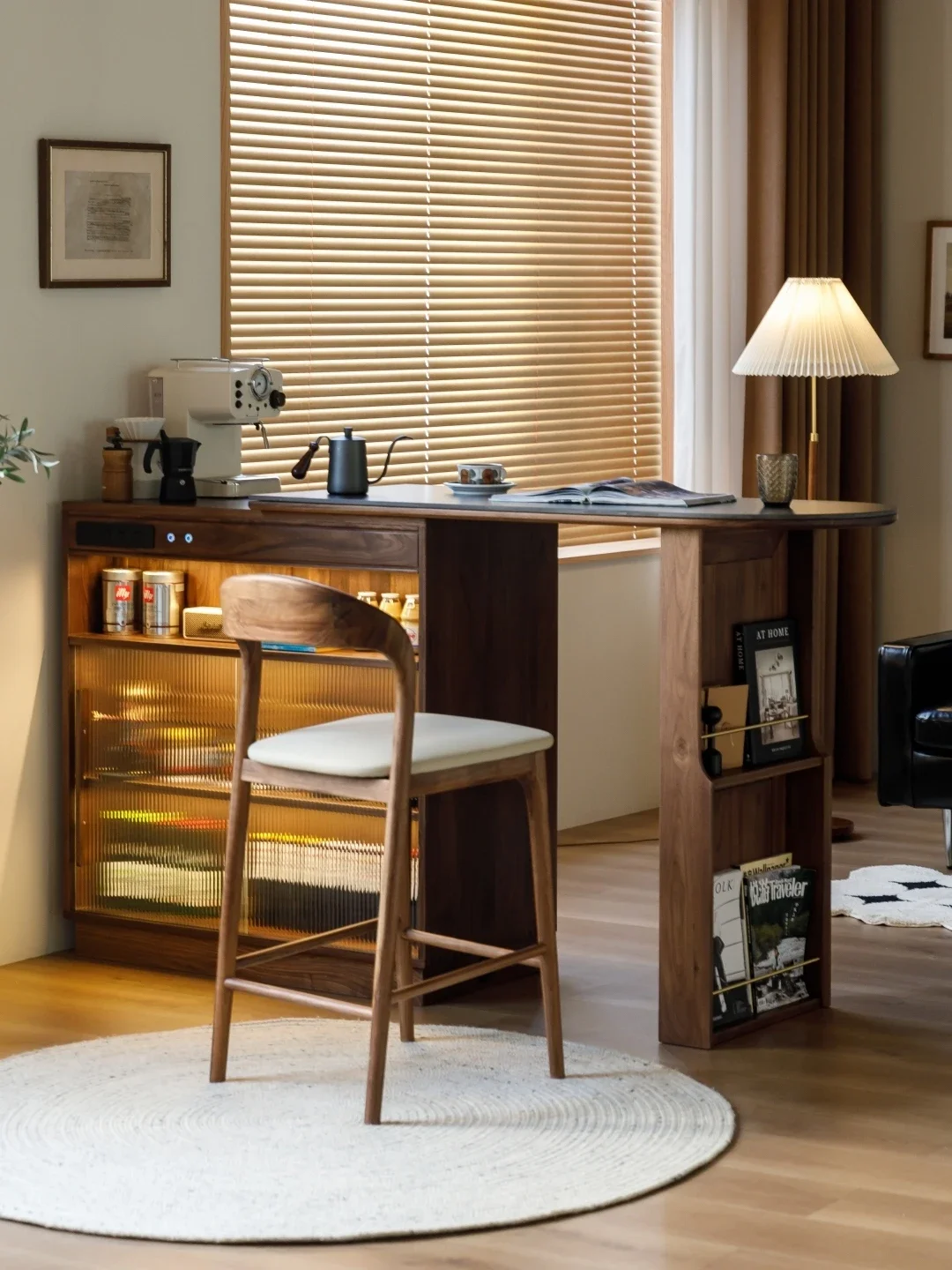 Black walnut telescopic bar cabinet, rock slab island, household partition cabinet integrated living room balcony