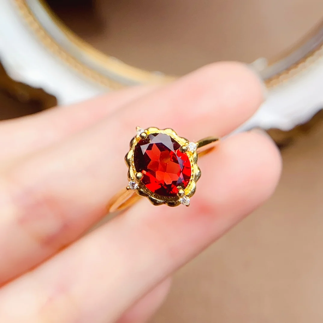 

6*8mm Natural Garnet Ring Real S925 Sterling Silver Certificate Trend Design Fine Fashion Charm Weddings Jewelry for Women FS