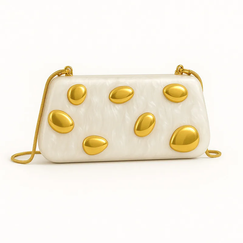 

2024 Роскошная дизайнерская женская сумка с золотыми заклепками, сумка известного бренда, акриловый вечерний клатч для свадьбы, вечеринки, модная сумка через плечо