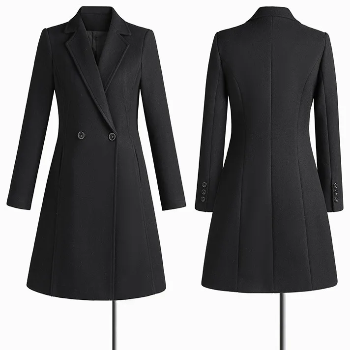 Professional Wear Woolen Coat Women's Medium and Long Winter Thickened Padded Woolen Suit Jacket Hotel Jewelry Store Work