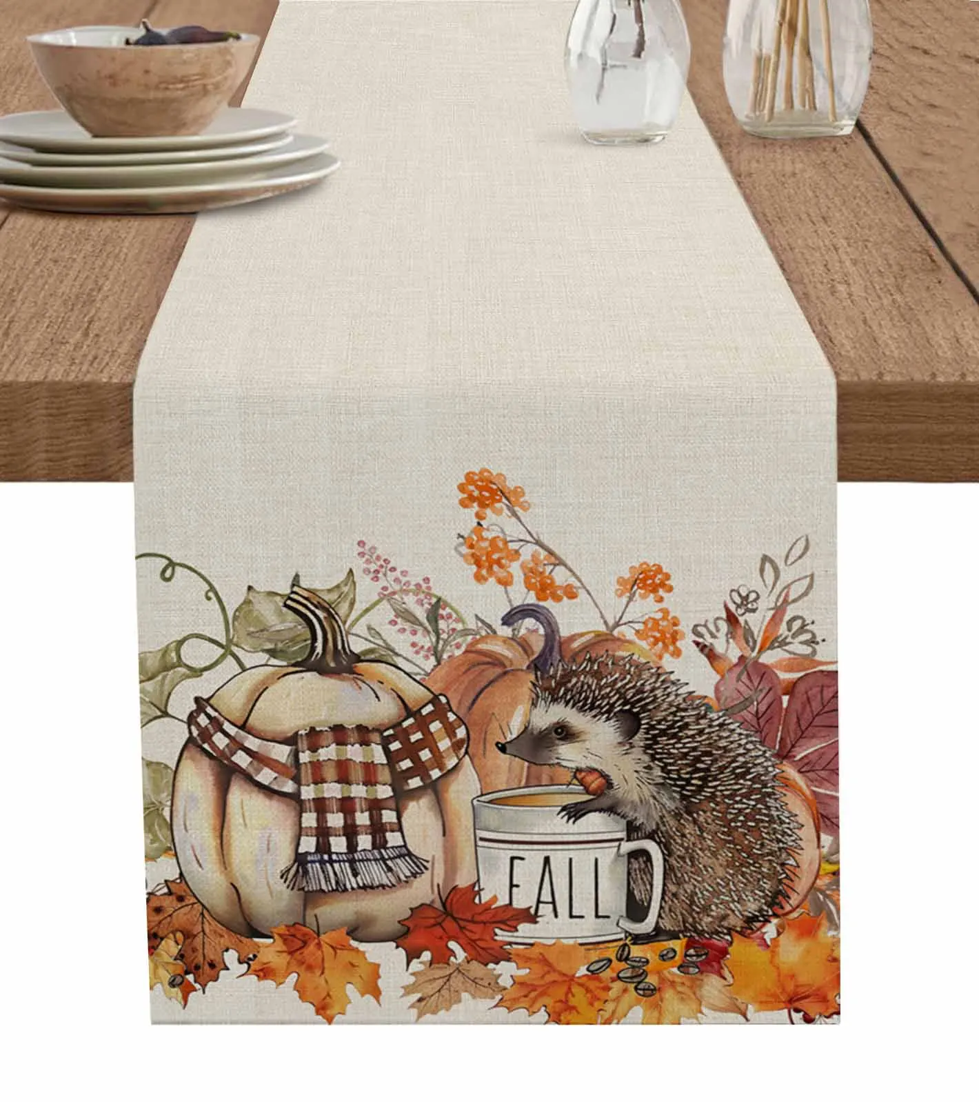 

Fall Pumpkin Hedgehog Pine Cone Table Runners Dresser Scarf Table Decor Wedding Dining Table Runners Holiday Party Decor