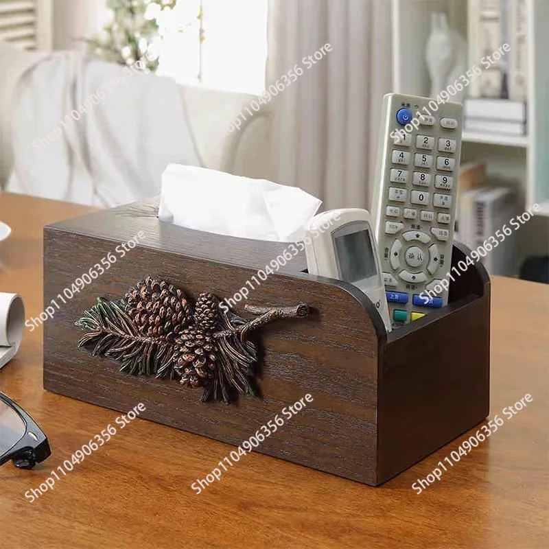 Creative wooden antique tissue box American light luxury household living room remote control storage rack study pumping carton