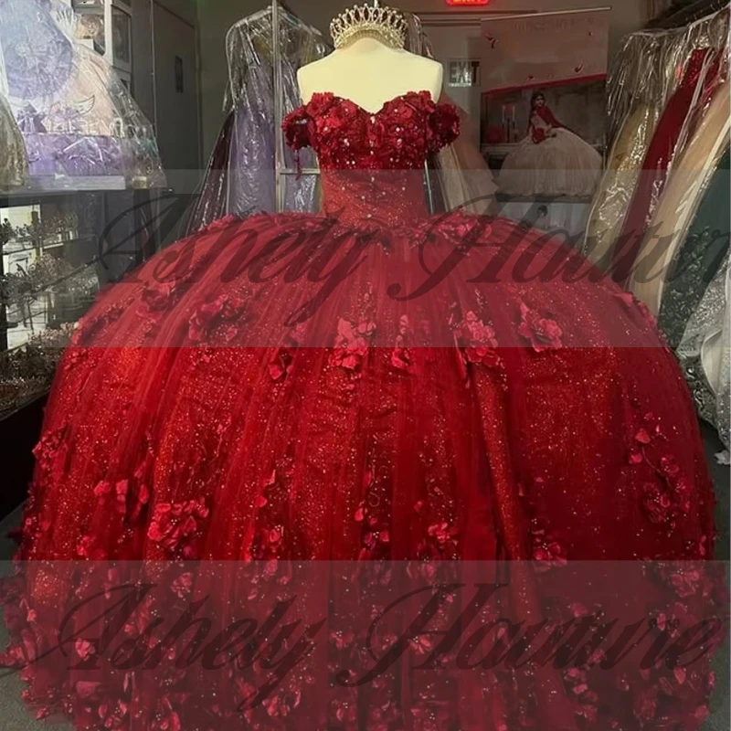 Robes de Quinceanera bordeaux mexicaines personnalisées, épaules dénudées, Corset Floral 3D, robe de bal pour femmes, robe de bal, 15 16 filles