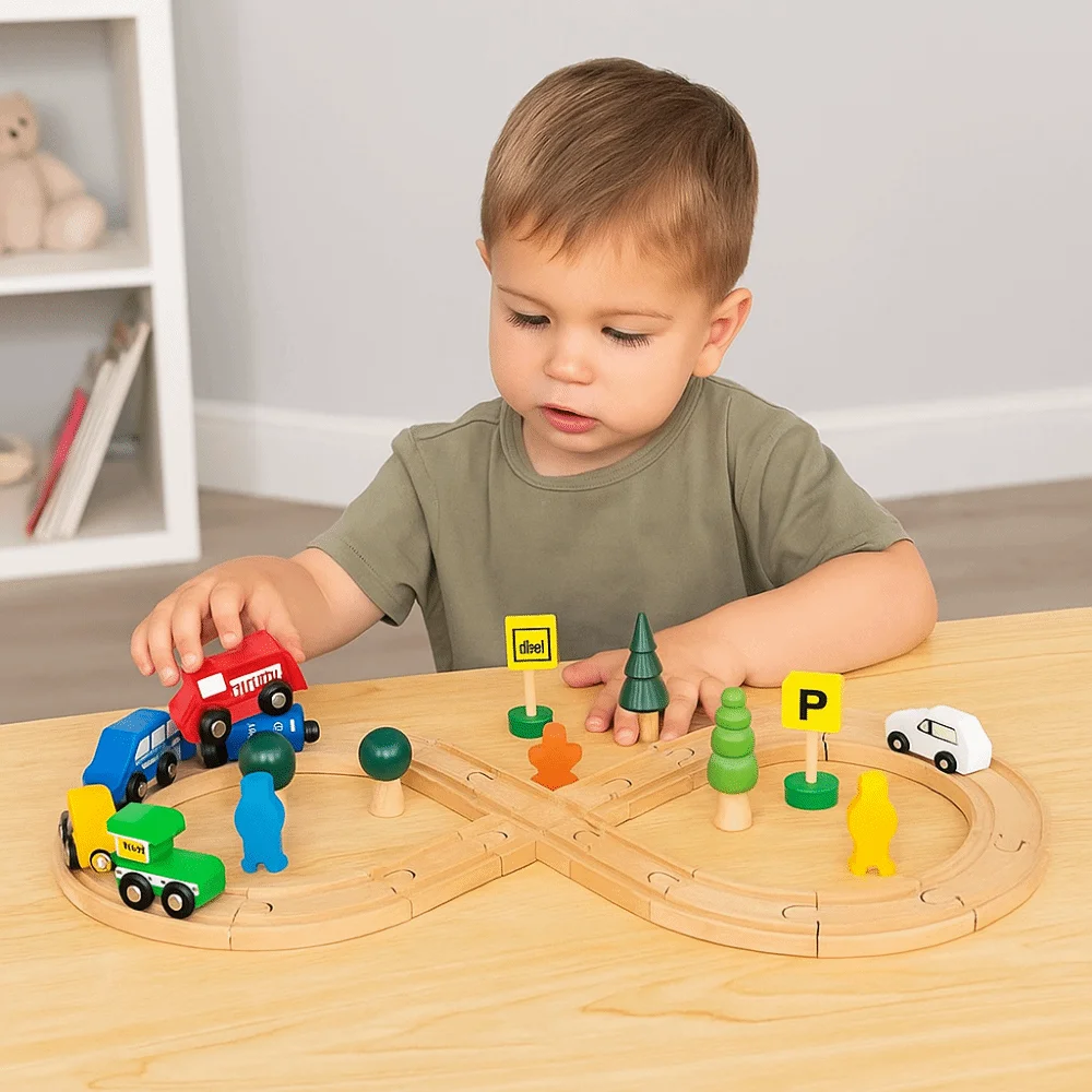 8-shaped Children Wooden Train Rail DIY Assembly Early Education Thinking Training Track Train Toy Splicing Multifunctional