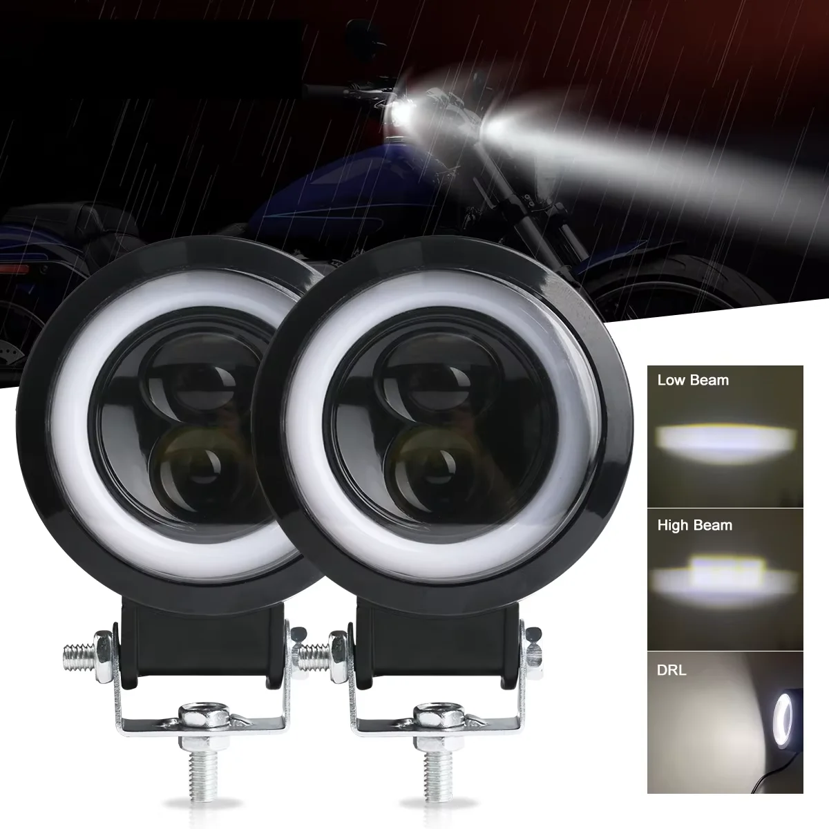 

3-дюймовый круглый светодиодный автомобильный рабочий фонарь, точечный светильник Halo Angel Eye для грузовиков, квадроциклов, внедорожников, велосипедов, 12 В, 24 В, мотоциклетные фары, противотуманные фары