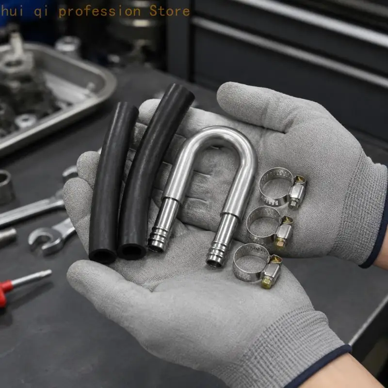 Motorwartungs-Verbindungsstück aus Aluminium mit U-Biegung, Schlauch und vier Befestigungselementen für den Kraftstofffilterservice H8WE – Detail 10