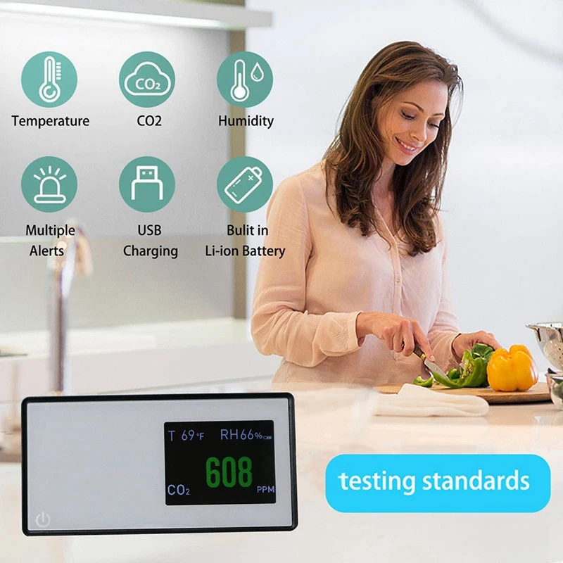 Black Air Quality  3 In 1 Multifunctional Carbon Dioxide ,CO2 Monitor For Indoor RV Office