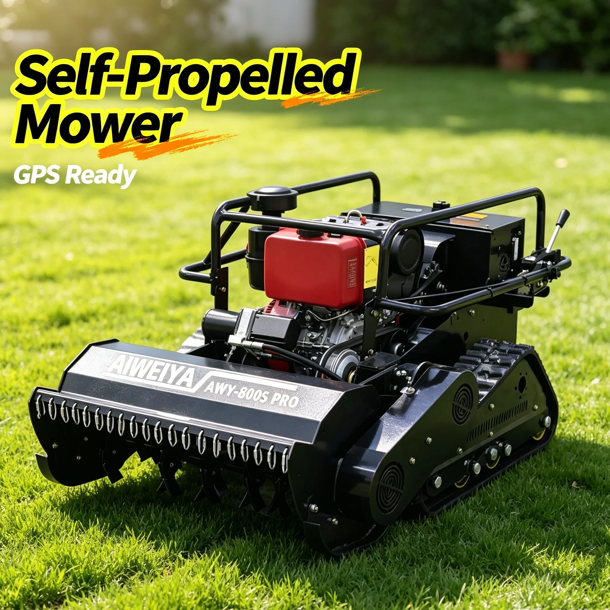 Customized rugged terrain cutter, remote-controlled lawn mower owns self-propelled 4-stroke system matched snow shovel & 800mm