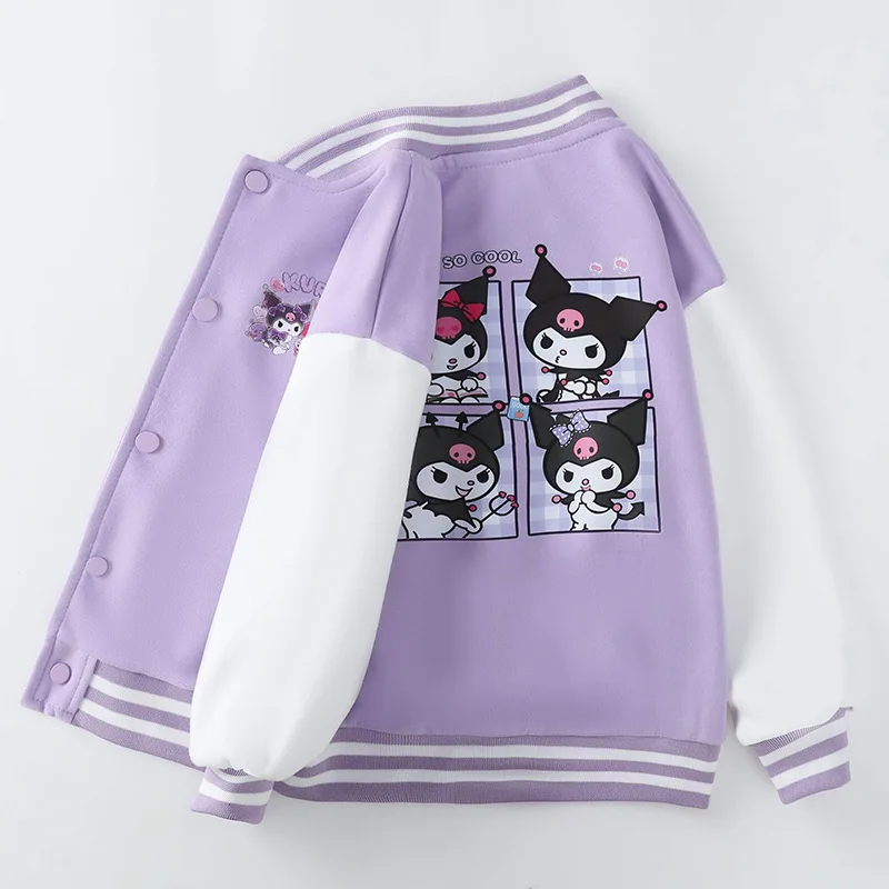 Sanrio Girls Boys Cartoon Kuromi kurtka dziecięca nastolatki płaszcze wiosna jesień dziecięce kurtki jednorzędowe Casual sportowa odzież wierzchnia