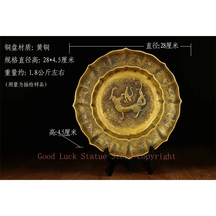 HOT SALE Bring in wealth treasure office Room Money Drawing TOP Talisman # Fortune Gold dragon plate FENG SHUI Brass statue