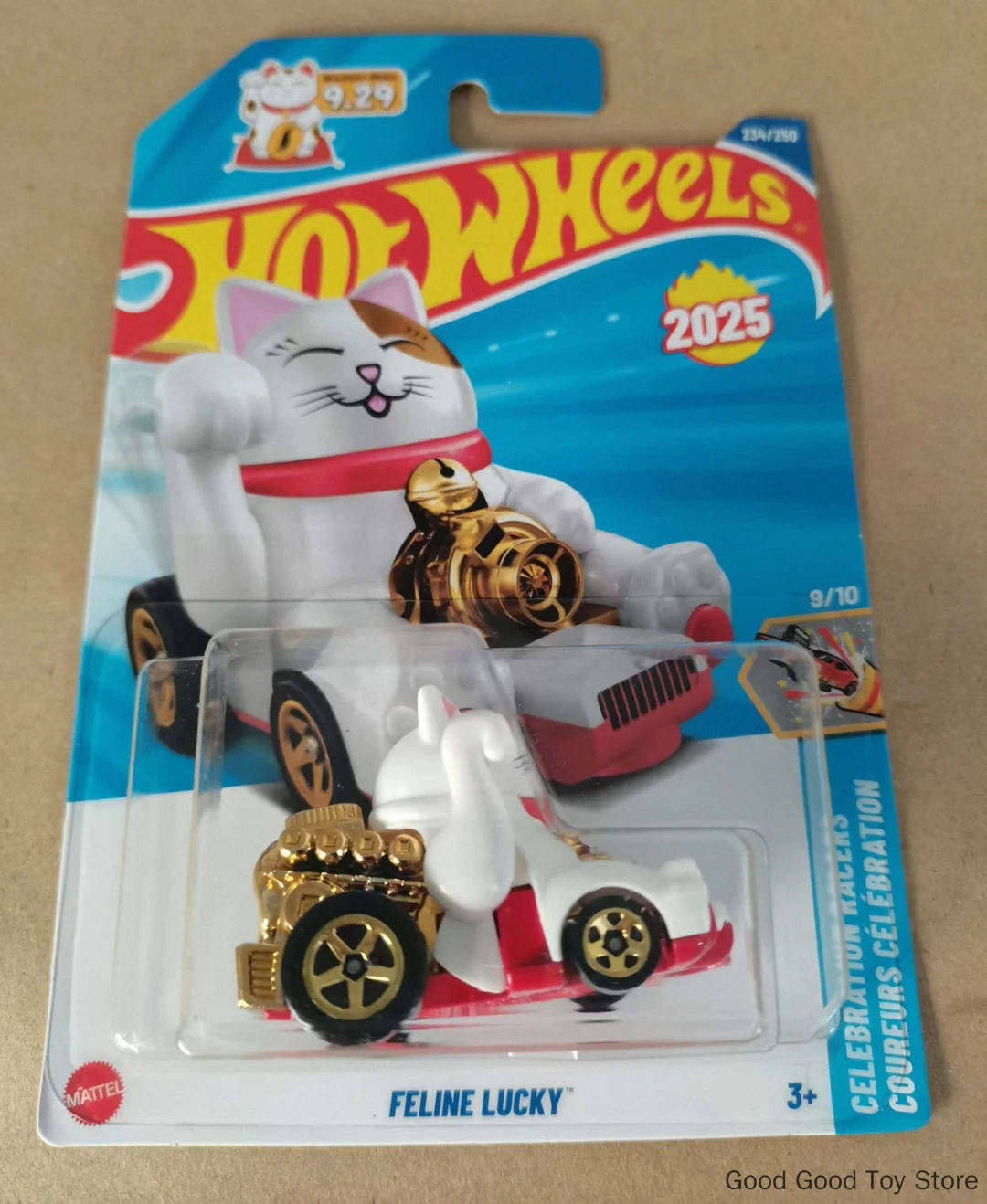 Original 2025N Hot Wheels Alloy Lucky Cat Toy Model Car Inertia Pulley C4982 Collect Model Cars Toys Birthday Holiday Gifts