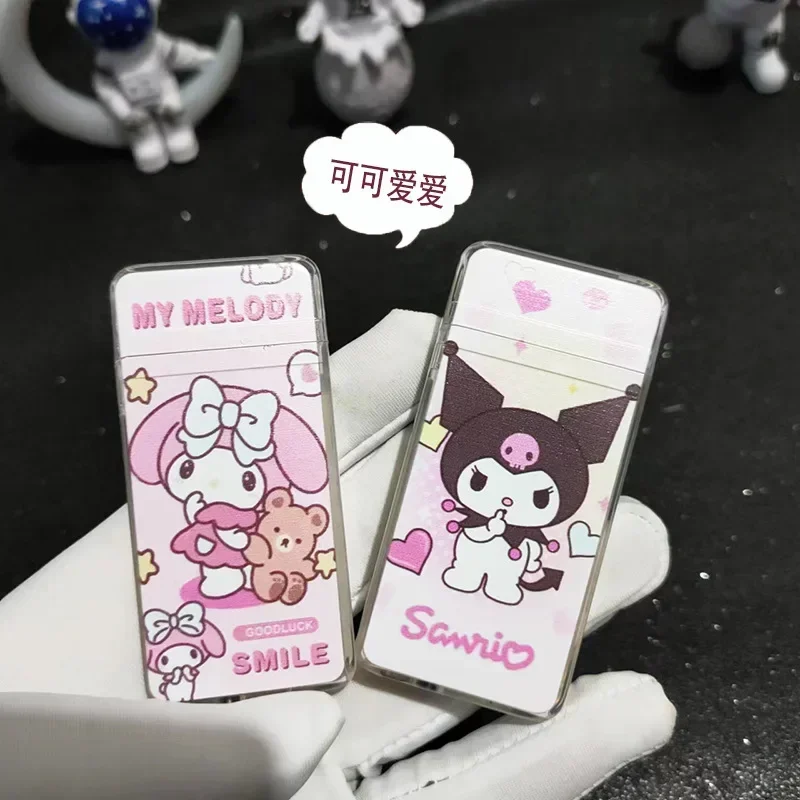 Flashing Kuromi Hello Kitty Lighter Pink Flame Butane Gas Lighters Strobe Light Igniter Lighter Cinnamoroll Melody Girl\'s Gift