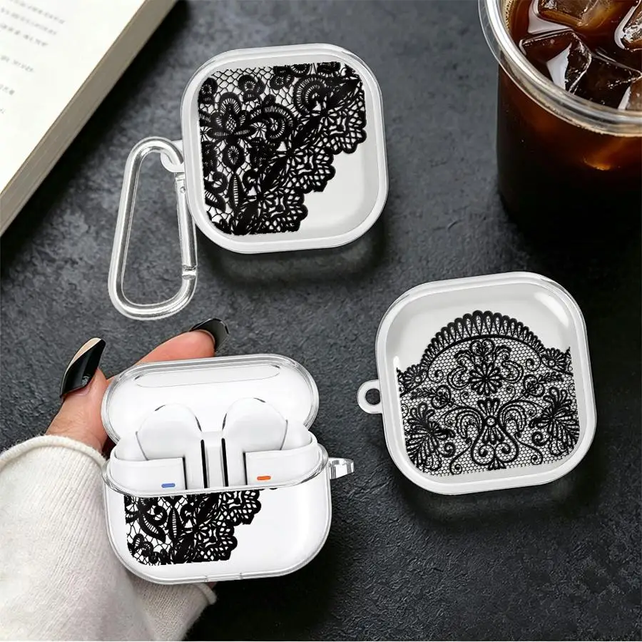 Clear Earphone Cases Cover With Hook Case For Redmi Buds 8Active 6 Pro 6Active 5 7 8 Lite Hollow Lace Corner Pattern
