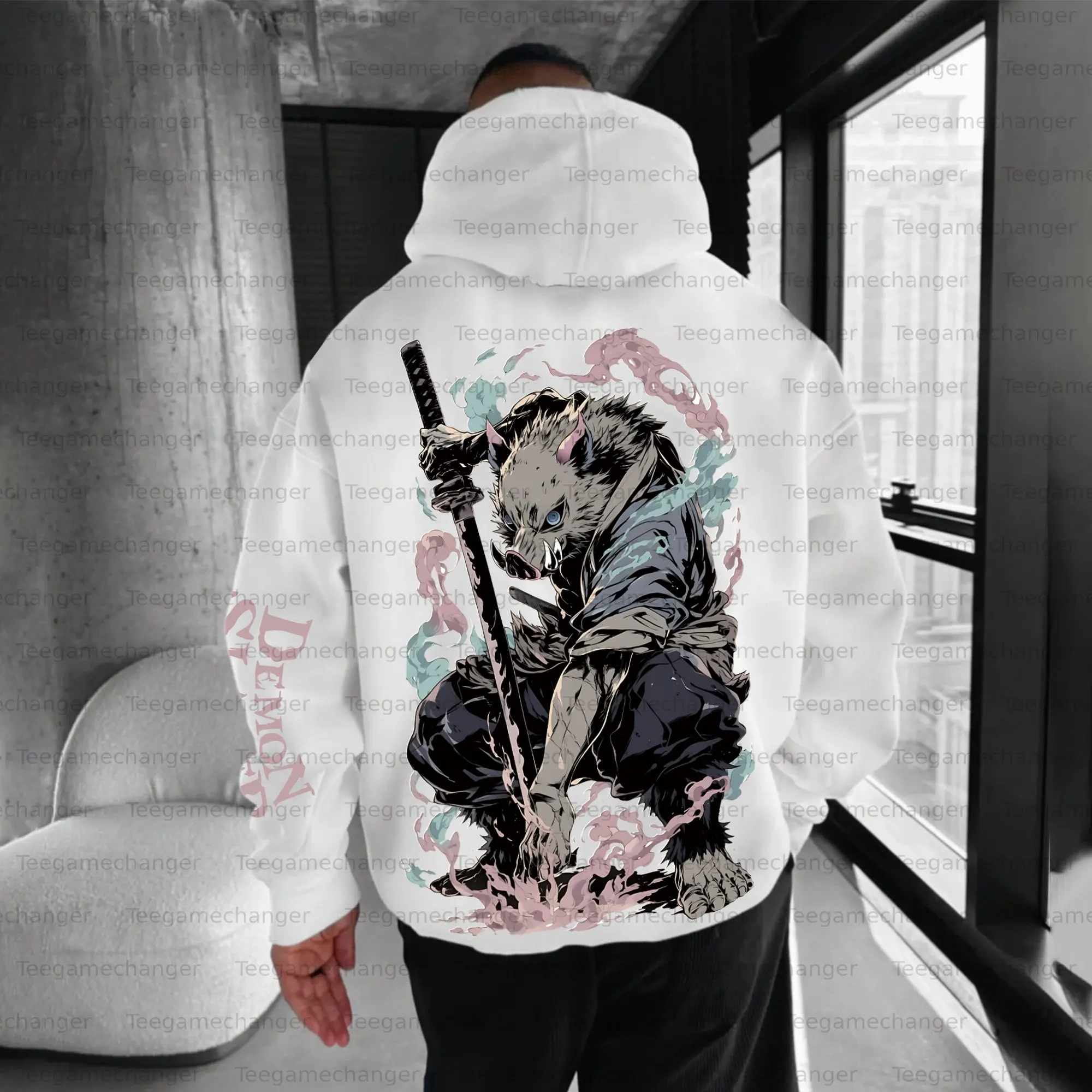 Anime branco hoodie das mulheres dos homens 2025 primavera algodão moletom cabeça de porco corpo humano personagem design azul rosa efeitos fumaça longo