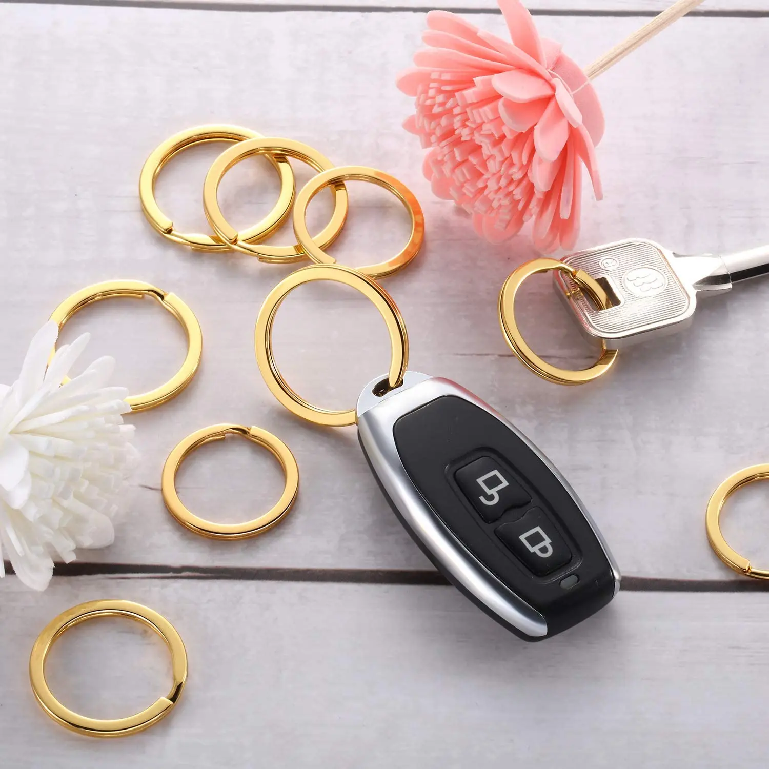 10pcs Golden Stainless Steel Key Rings 25/30mm Round Flat Line Split Rings Keyring for Jewelry Making Keychain DIY Findings