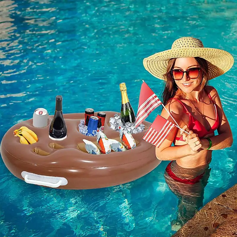 ลอยผู้ถือเครื่องดื่มสําหรับสระว่ายน้ํา 9 หลุม Pool Float ผู้ถือเครื่องดื่มถาดพับได้พร้อมปั๊มเครื่องดื่มขนาดใหญ่สําหรับวันเกิด Hot