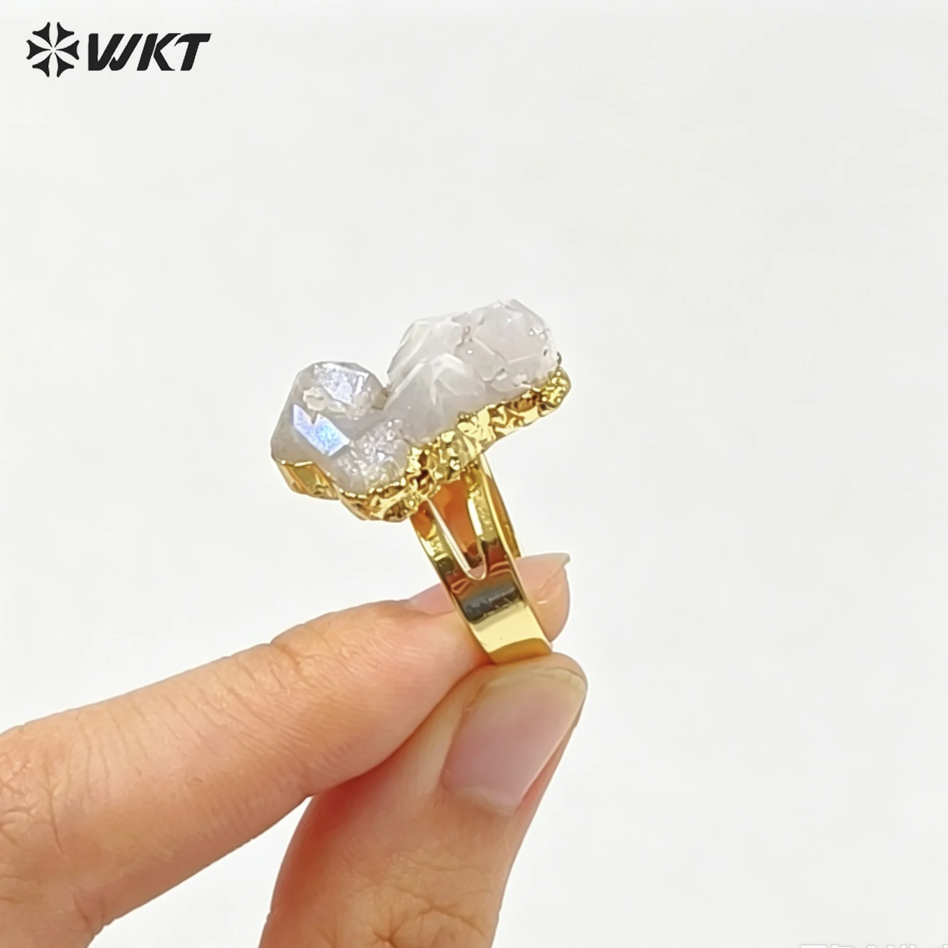 WT-R244 Mixed color crystal quartz ring jewelry fashion aqua aura ring crystal quartz cluster aura ring in randomly shape
