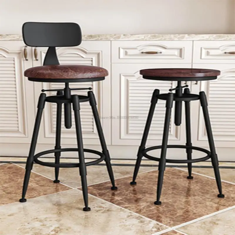 

Bar Chair Bar Chair Swivel Lift Chair Solid Wood High Stool Wrought Iron Back Home Bar Stool Modern Minimalist