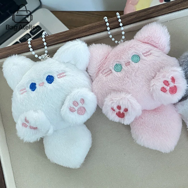 Cute Plush Long Tail Cat Keychain Pendant Kawaii Cartoon Doll Women's Bag Charm Pendant Car Keyring Keychain Accessory Gift