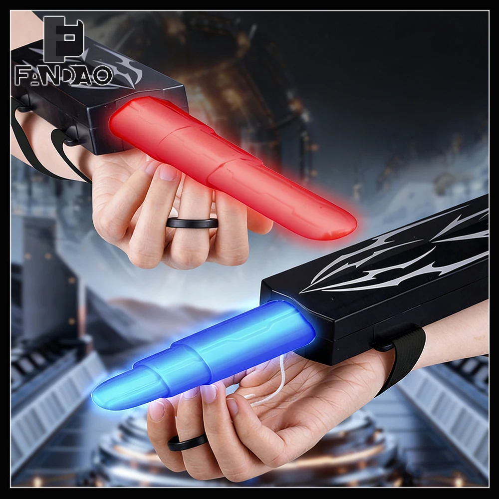 Pull-to-Fire Lightsaber Kids LED Seven Colors Light Up Retractable Sword Toy Wrist Mounted Cosplay Toy for Children Party Gift