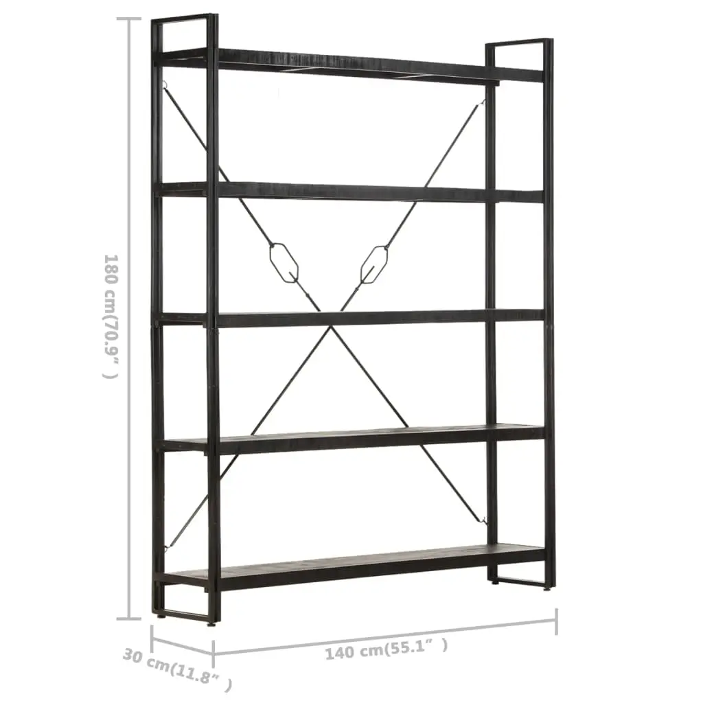Industrial 5-Tier Bookcase Solid Mango Wood Black Stain Steel Frame 55.1x11.8x70.9
