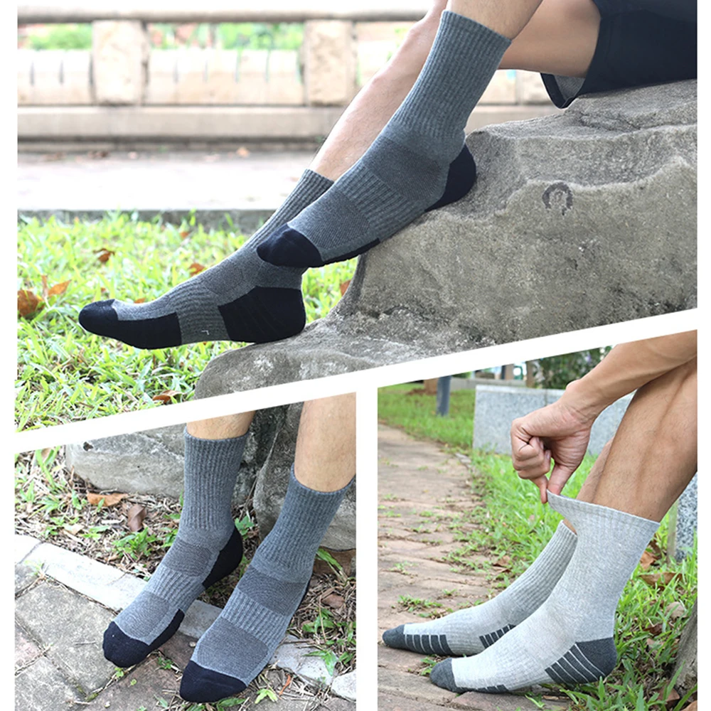 3 pairs Men Thick Breathable Cotton Cushion Crew Outdoor Sports Hiking Trekking Socks Work Boot Socks For Men 35-50 EU
