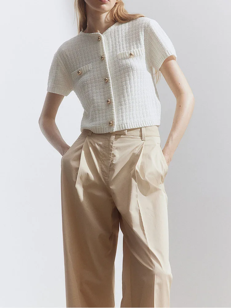 

Новинка 2025 года, женский вязаный круглый удобный летний свитер на одной пуговице, модный открытый кардиган 229075