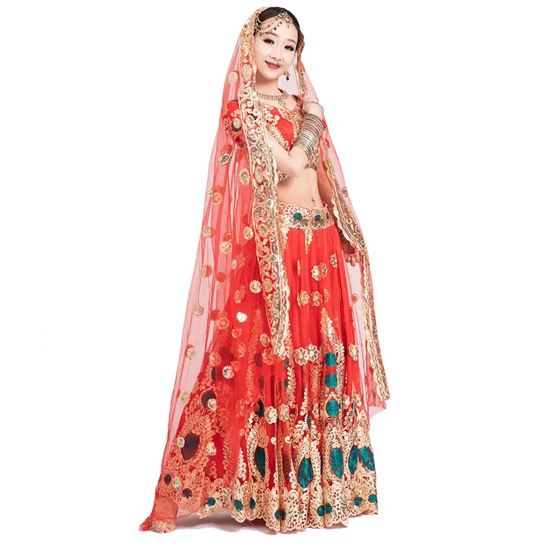 Lehenga Choli Sets Indian Bollywood Stage Performance Dance Costume Tops Skirt Pants Shawl India Pakistani Wedding Dress Women