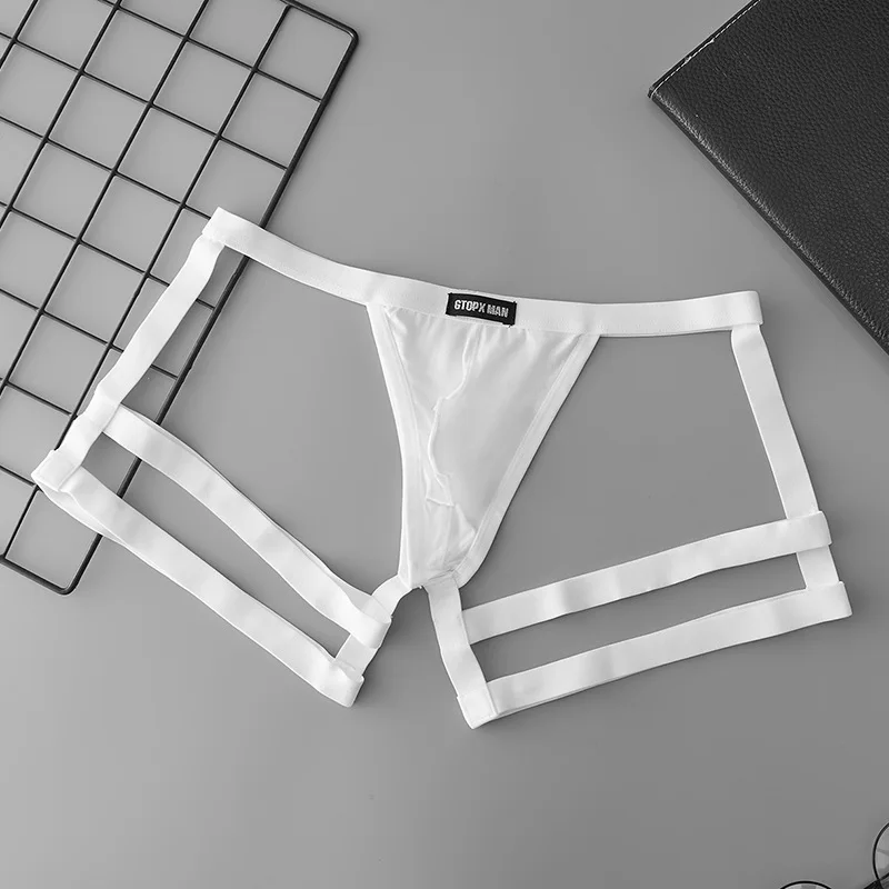 مثلي الجنس سراويل الرجال مثير الورك رفع ثونغ واحد منخفضة الخصر مثير رقيقة U محدب الحقيبة سراويل مع حلقات الساقين حزام رياضي جوفاء #3
