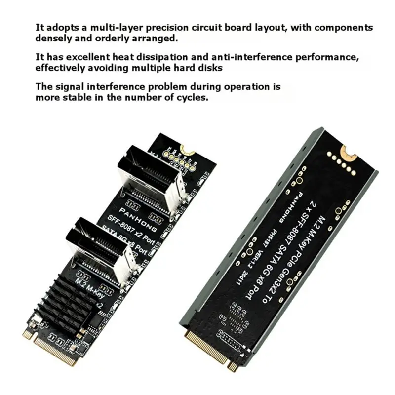 M52K-M.2 M Key SFF-8087 To SATA Expansion Card Pcie Gen3x2 To Mini SAS 8 Port SATA 3.0 6Gbps Adapter Board For NAS HDD