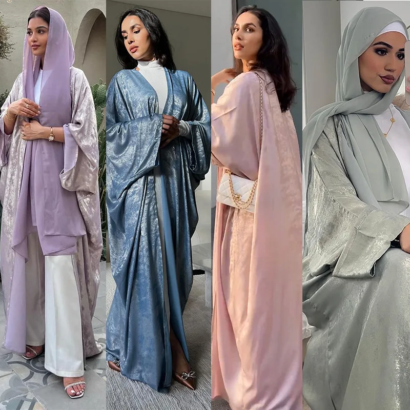 Abaya brillante de fiesta para mujer, vestido de caftán de satén, Abayas musulmanas de lujo de Dubái, Eid Batwing, Kimono abierto, ropa islámica