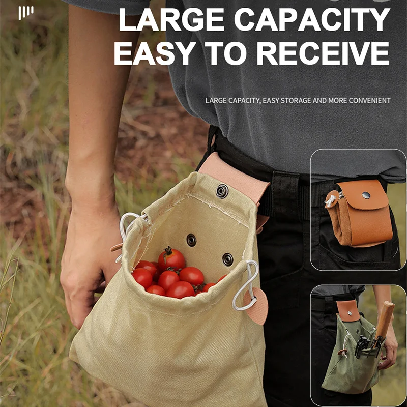 Outdoor Foraging Bag Canvas Foraging Pouch Fruit Picking Waist Pouch Collapsible Berry Puch Storage for Hiking Camping Tool Bag