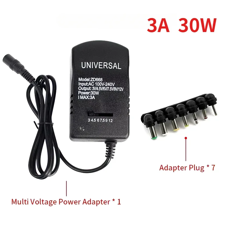 Adjustable Adapter Power Supply Charger Multi Voltage AC 220V TO DC 3V 4.5V  6V 7.5V 9V 12V 30W EU US Converter Adapter Plug 7